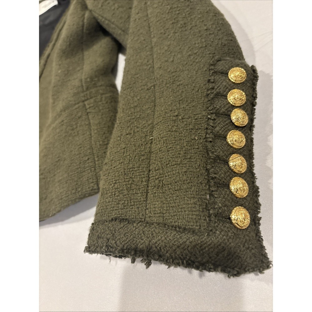 Zara Women Size Small Olive Green Shoulder Pad Jacket Blazer W/ Gold Buttons - Picture 4 of 11